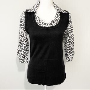 AGB Layered Black sweater polka dot satin top size small